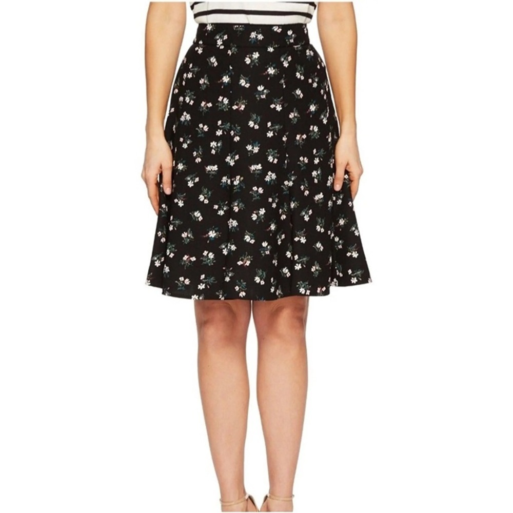 Kate Spade Black Floral Print A-Line Knee Length Skirt Size 6